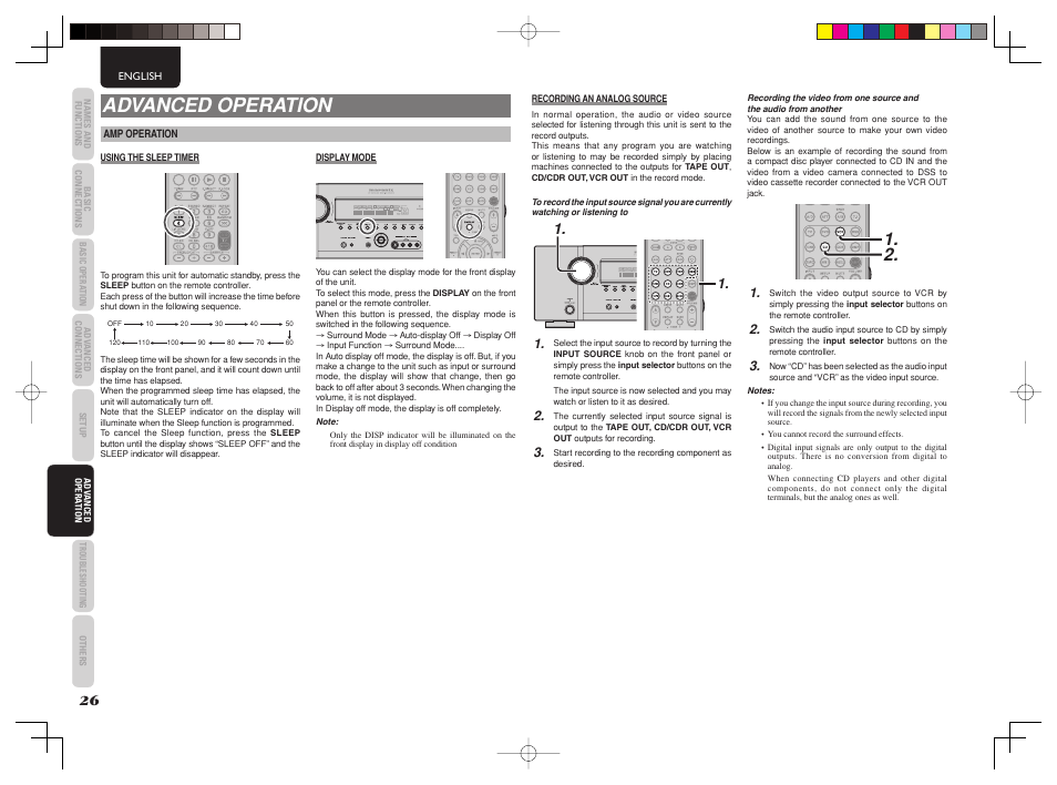 Advanced operation, Disp multi auto tuned sleep surr auto direct | Marantz SR4003 User Manual | Page 30 / 50