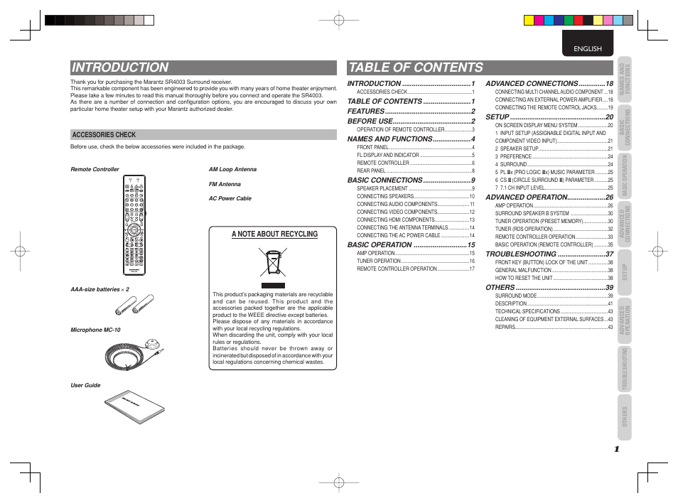 Marantz SR4003 User Manual | Page 5 / 50