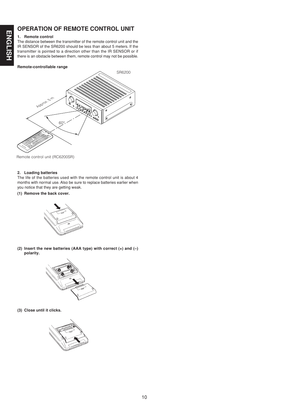 English, Operation of remote control unit | Marantz SR6200 User Manual | Page 17 / 31