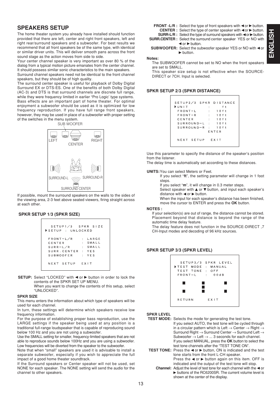 English, Speakers setup | Marantz SR6200 User Manual | Page 20 / 31