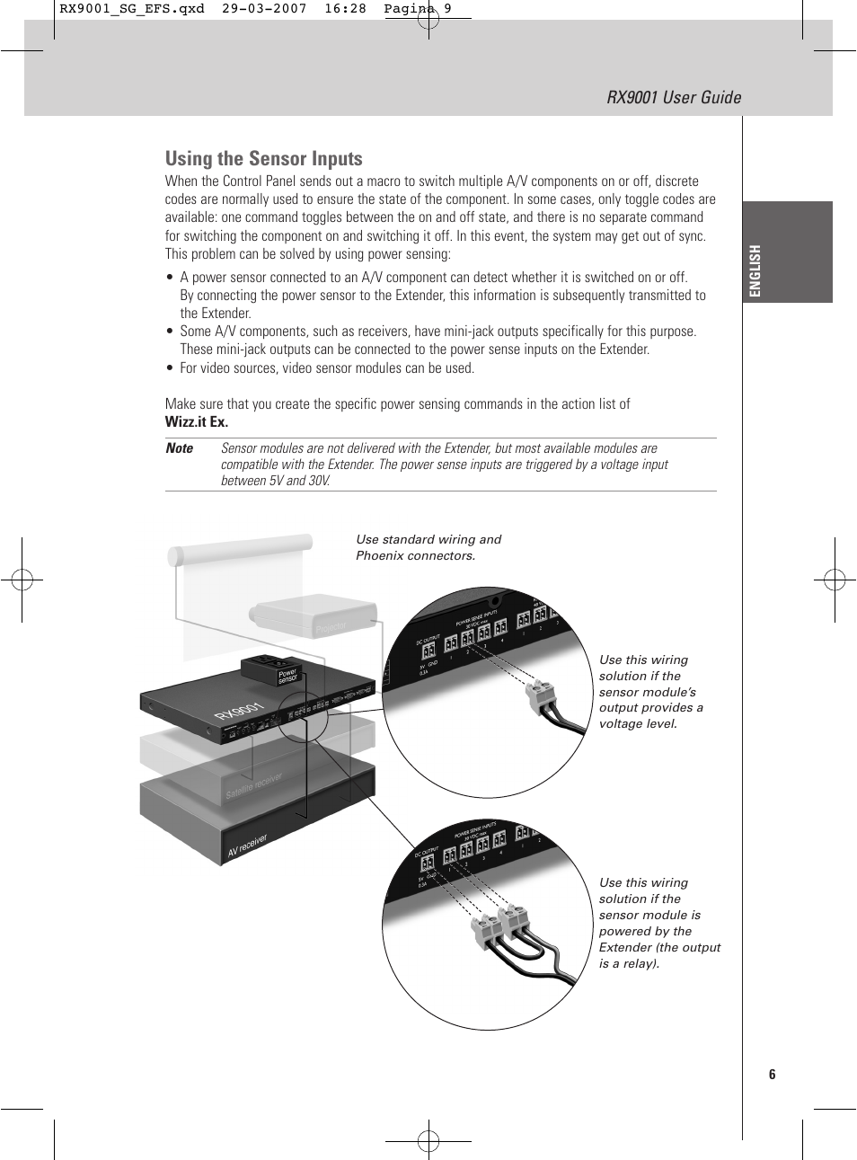 Using the sensor inputs, Rx9001 user guide | Marantz RX9001 User Manual | Page 9 / 25
