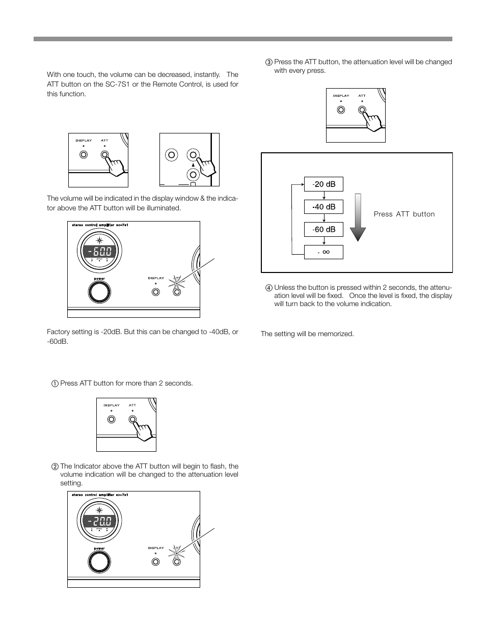 How to operate function and how to set up, Attenuate function, How to set up the attenuation level | Marantz SC-7S1 User Manual | Page 19 / 25