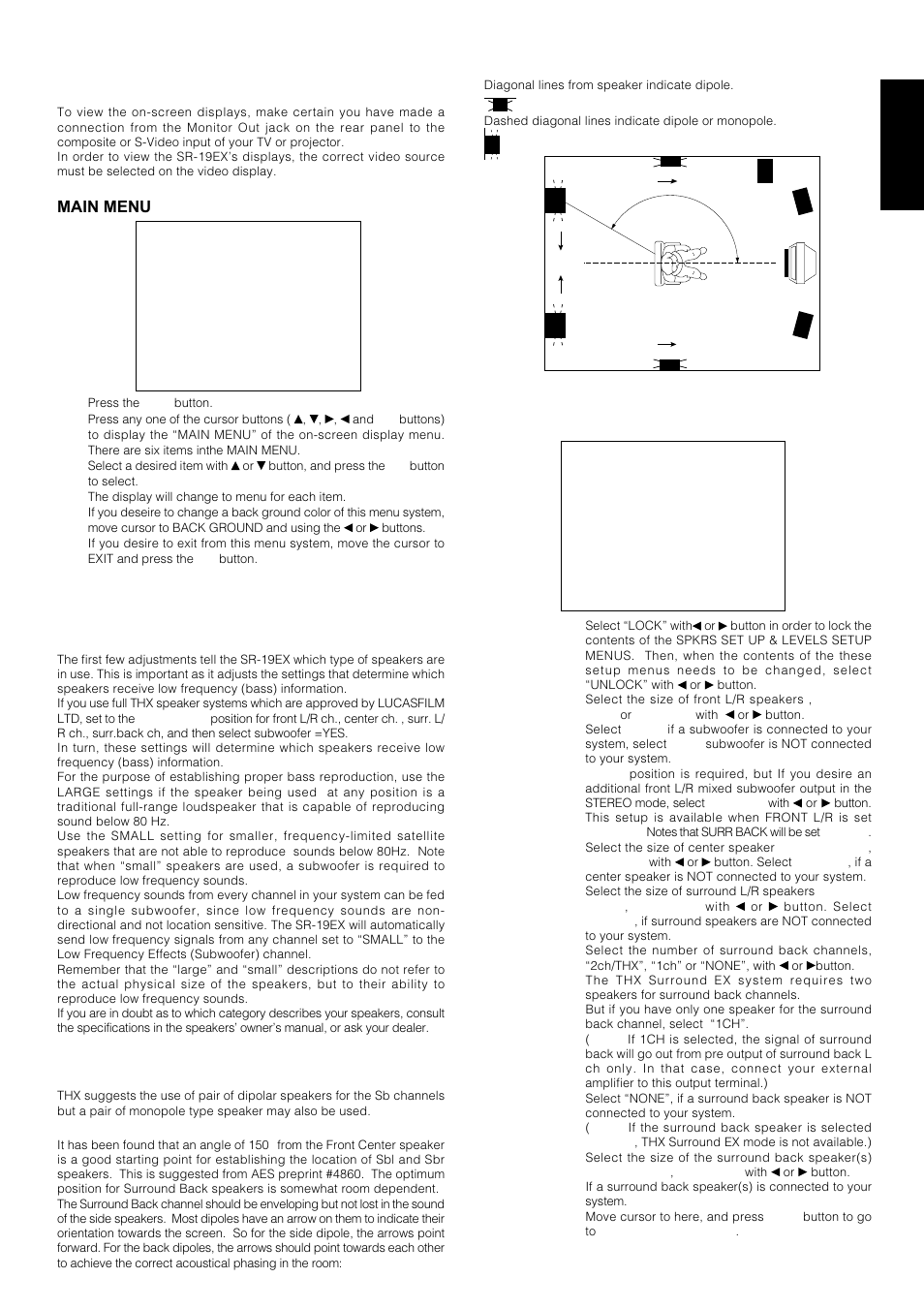 Osd menu system, Speakers setup and levels setup, English | Main menu | Marantz SR-18EX User Manual | Page 20 / 47