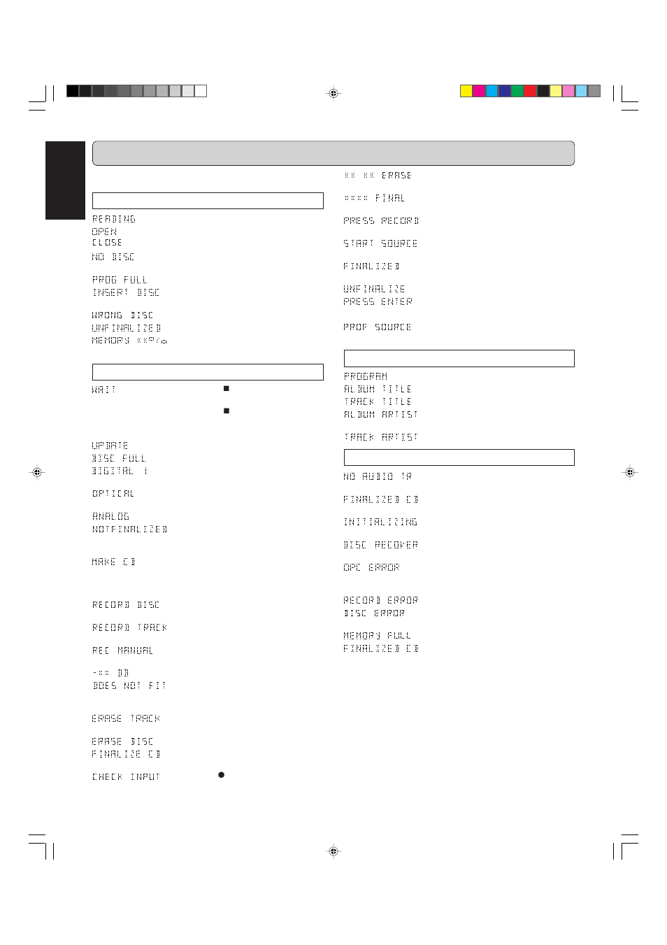 Display, English, Play | Others, General, Recording | Marantz CDR631 User Manual | Page 28 / 33