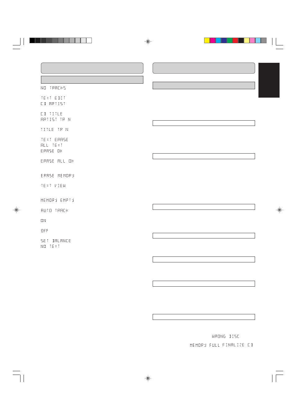 Display other informations, English, Menu messages | Fixing problems | Marantz CDR631 User Manual | Page 29 / 33