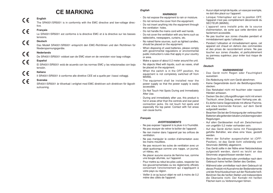 Ce marking | Marantz SR4001 User Manual | Page 3 / 51