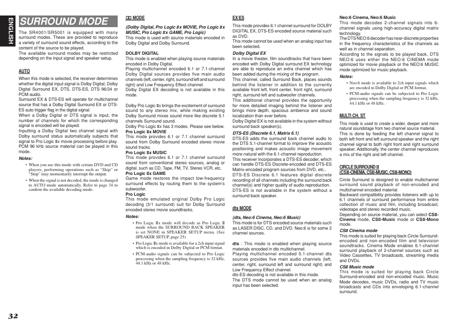 Surround mode | Marantz SR4001 User Manual | Page 36 / 51