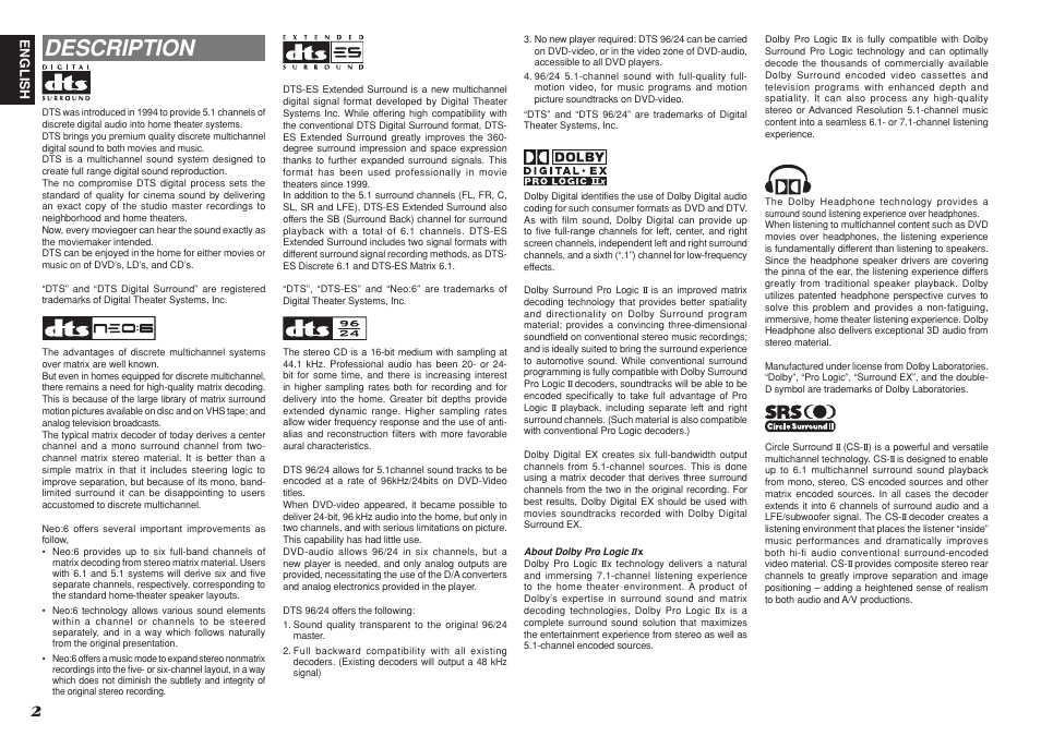 Description | Marantz SR4001 User Manual | Page 6 / 51