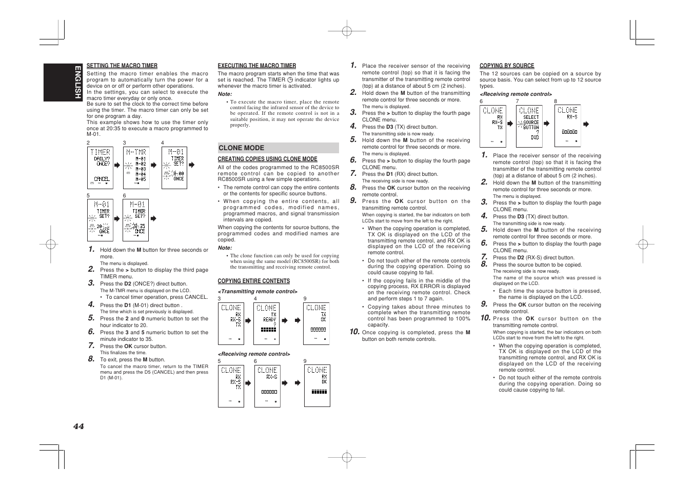 Page, Learn, Use page | Learn macro page, Learn macro | Marantz SR7500 User Manual | Page 48 / 58