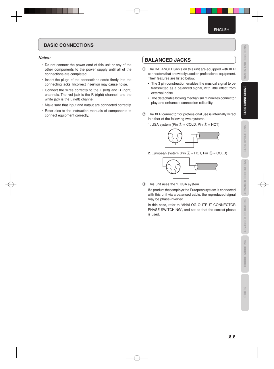 Balanced jacks, Basic connections | Marantz PM-11S2 User Manual | Page 17 / 35