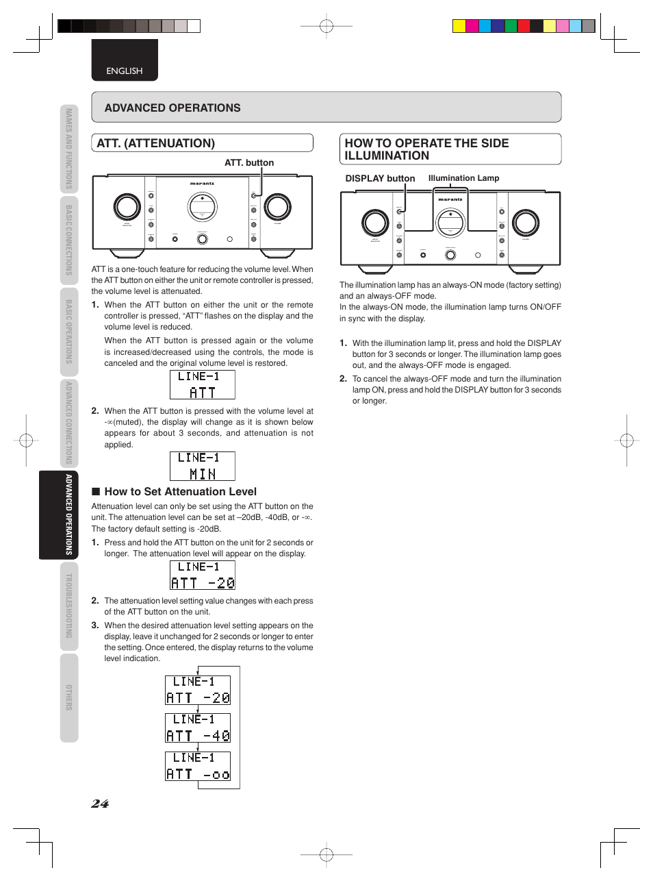 Att. (attenuation), How to operate the side illumination | Marantz PM-11S2 User Manual | Page 30 / 35