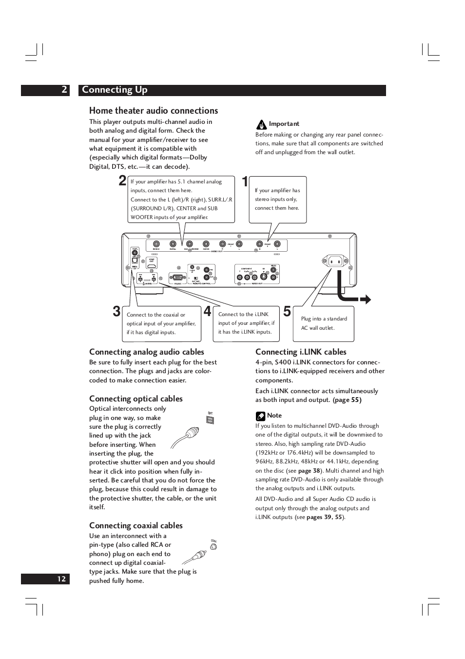 Connecting up 2, Home theater audio connections | Marantz DV9600 User Manual | Page 12 / 68