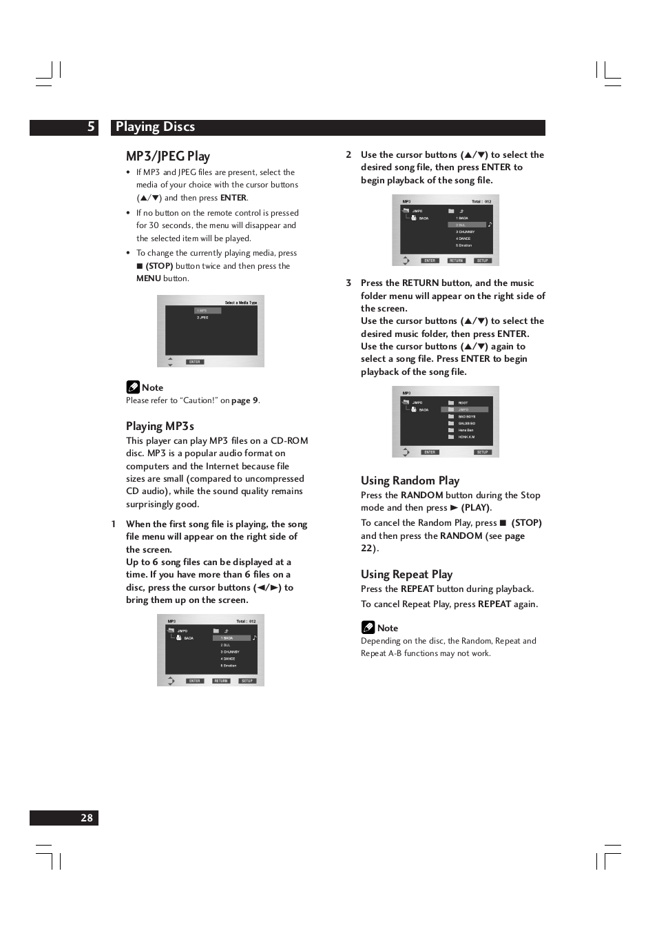 Playing discs 5, Mp3/jpeg play | Marantz DV9600 User Manual | Page 28 / 68