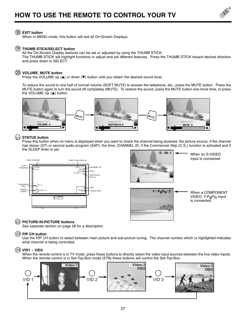 How to use the remote to control your tv, Vid 2 vid 3, Vid 1 | Marantz DL5500 User Manual | Page 27 / 92
