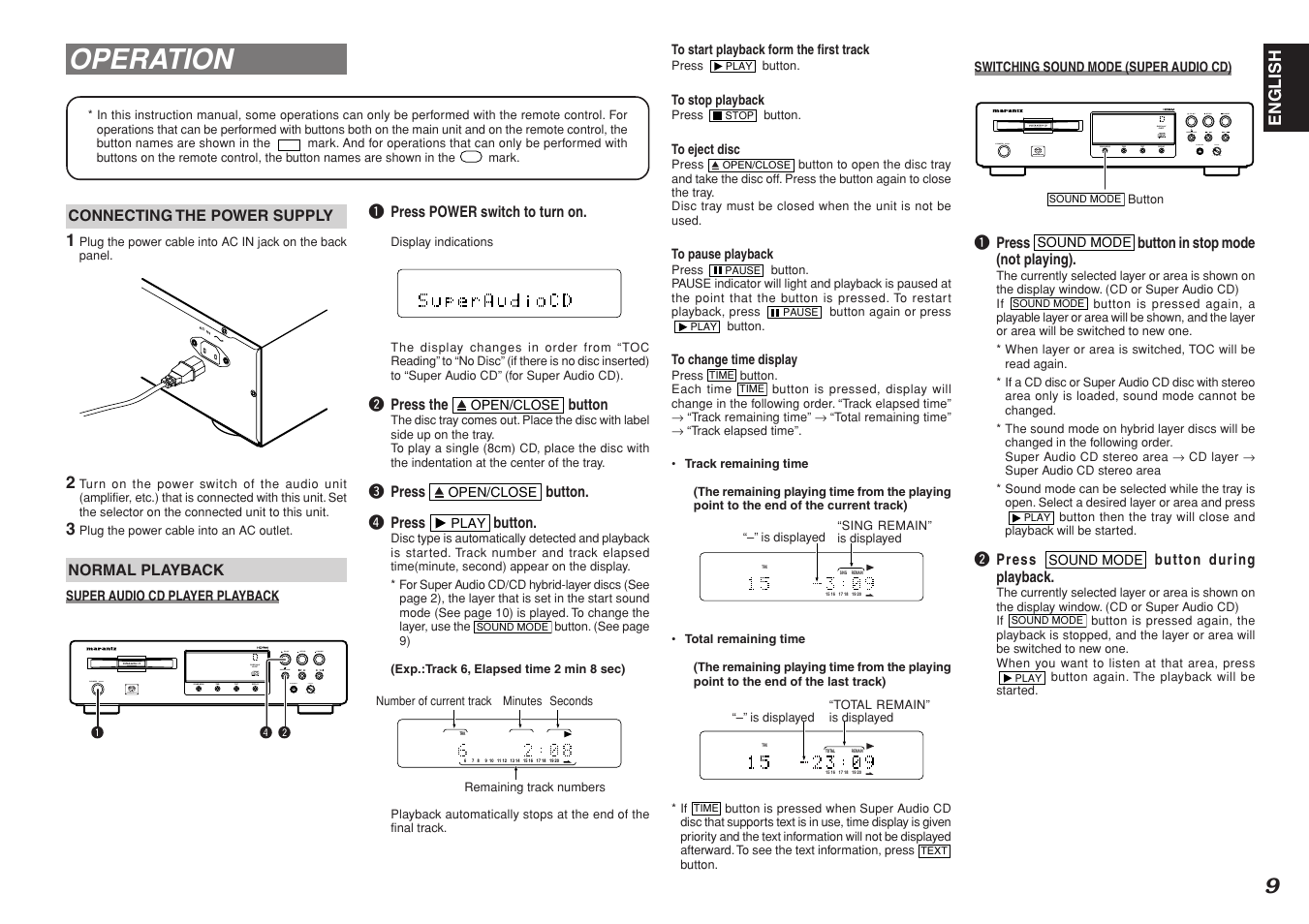 Operation | Marantz SA8400 User Manual | Page 11 / 16