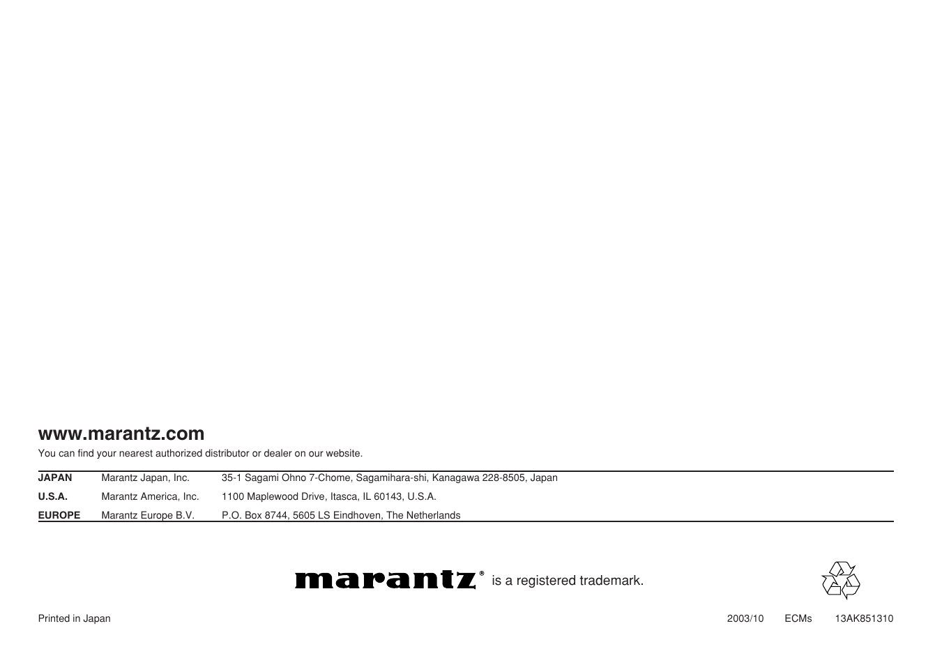 Marantz SA8400 User Manual | Page 16 / 16