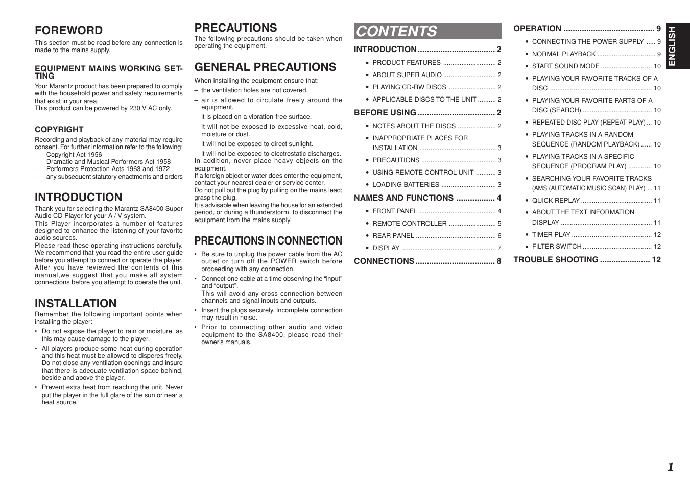 Marantz SA8400 User Manual | Page 3 / 16