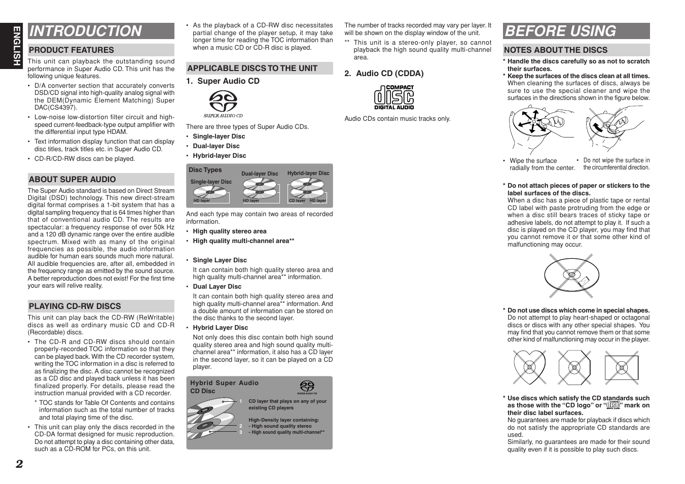 Introduction, Before using | Marantz SA8400 User Manual | Page 4 / 16