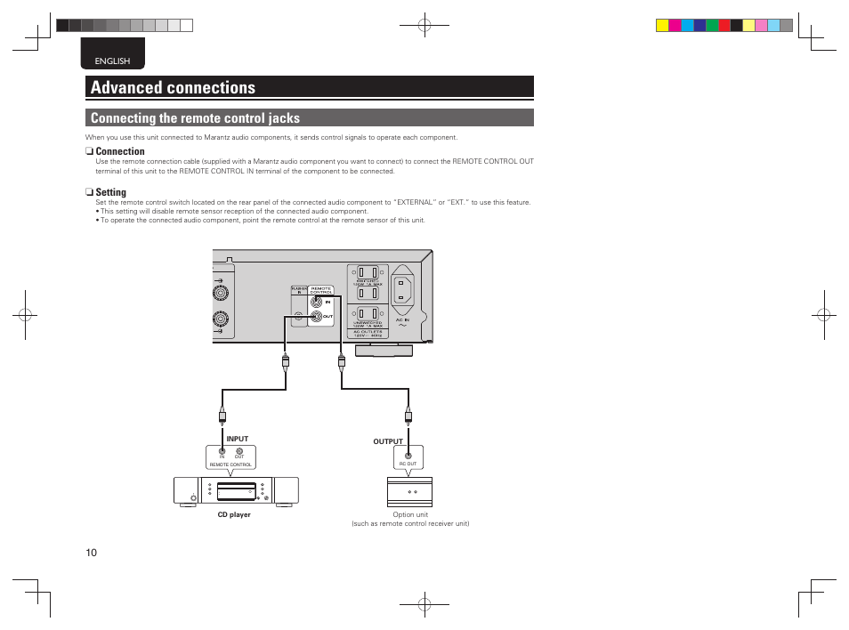 Advanced connections, Connecting the remote control jacks | Marantz PM5004 User Manual | Page 13 / 19