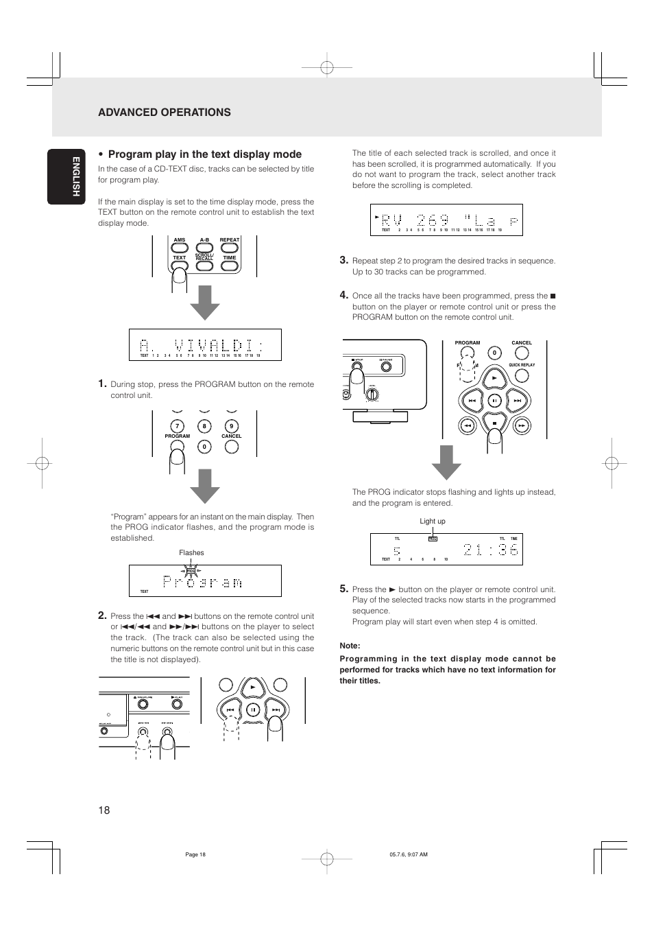 Program play in the text display mode, Advanced operations, English | Marantz CD5001 User Manual | Page 22 / 33