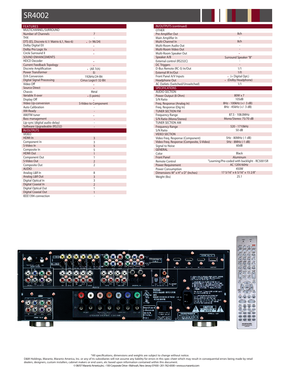 Sr4002 | Marantz LIFE AMPLIFIED SR4002 User Manual | Page 2 / 2