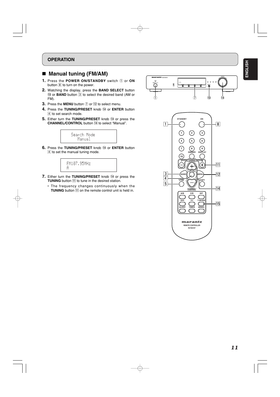 7 manual tuning (fm/am), Operation, Cb v z ⁄2 ⁄4 ⁄5 ⁄1 | Marantz ST7001 User Manual | Page 15 / 30