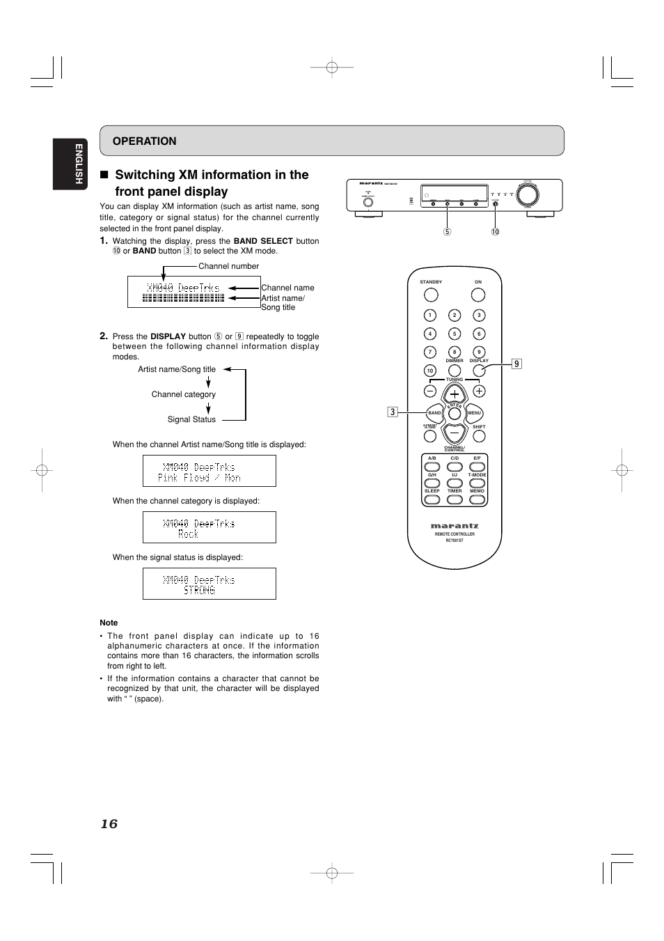 Operation, Push enter | Marantz ST7001 User Manual | Page 20 / 30