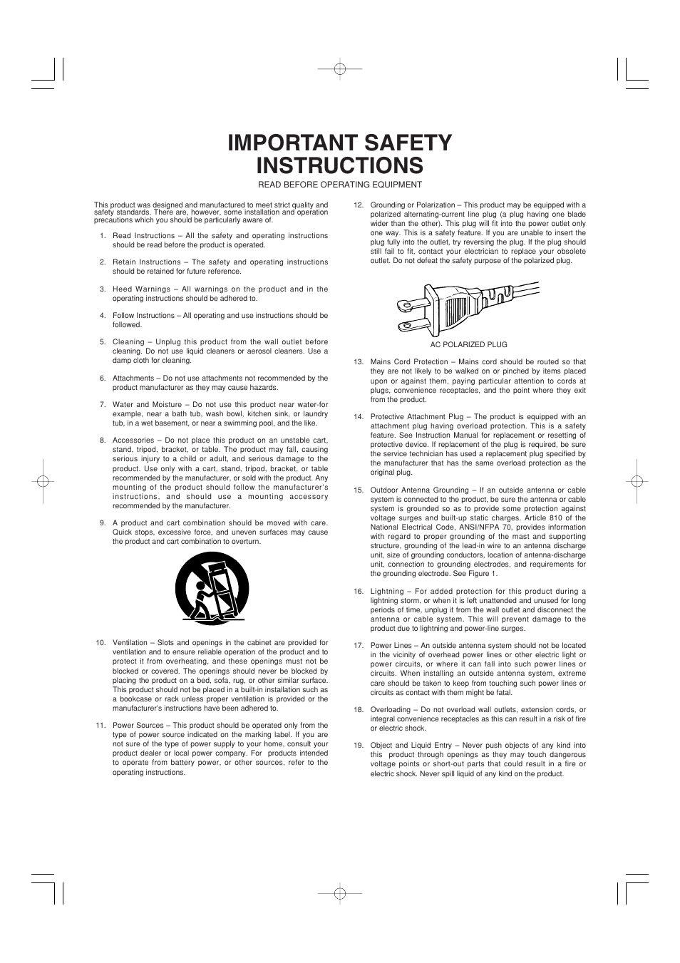 Important safety instructions | Marantz ST7001 User Manual | Page 3 / 30