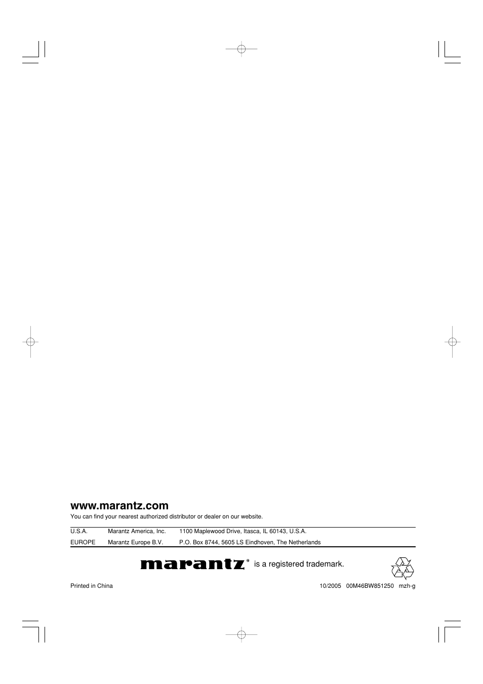 Marantz ST7001 User Manual | Page 30 / 30