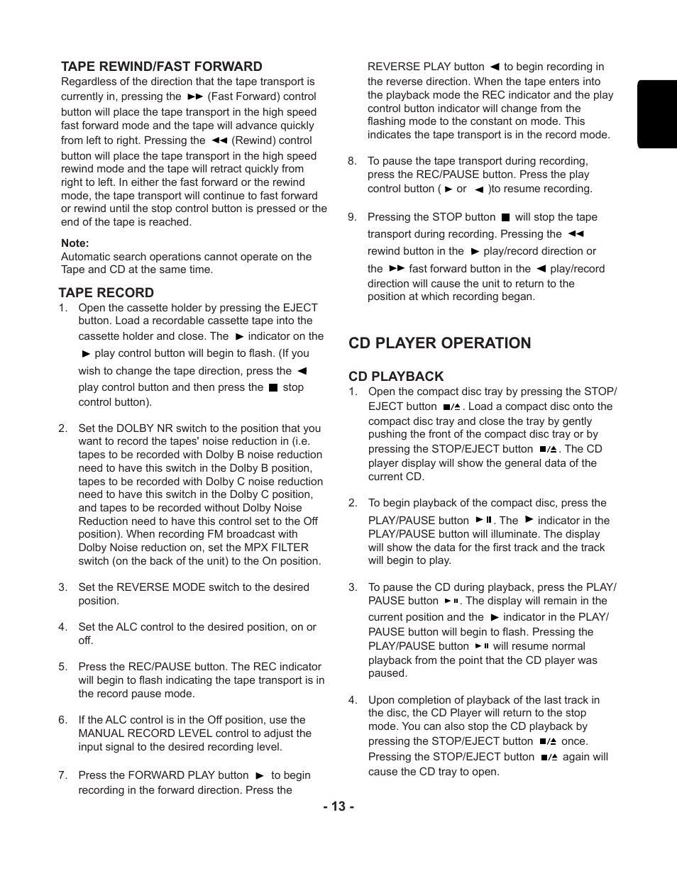 Cd player operation | Marantz PMD351 User Manual | Page 13 / 27