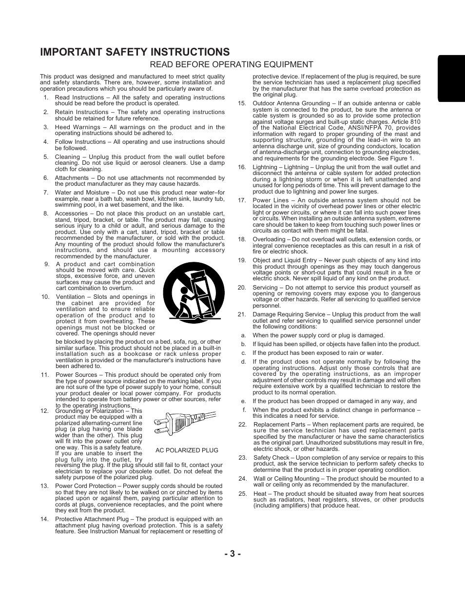Important safety instructions, English, Read before operating equipment | Marantz PMD351 User Manual | Page 3 / 27