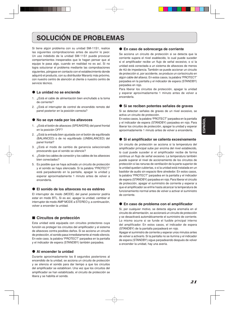 Solución de problemas | Marantz SM-11S1 User Manual | Page 27 / 31