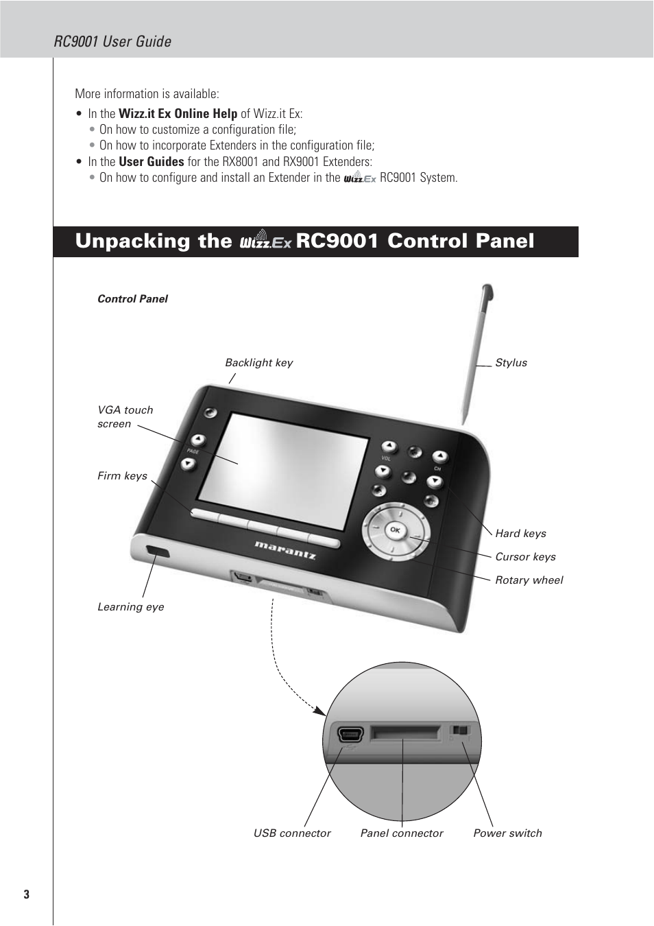 Unpacking the rc9001 control panel, Rc9001 user guide | Marantz RC9001 User Manual | Page 6 / 20