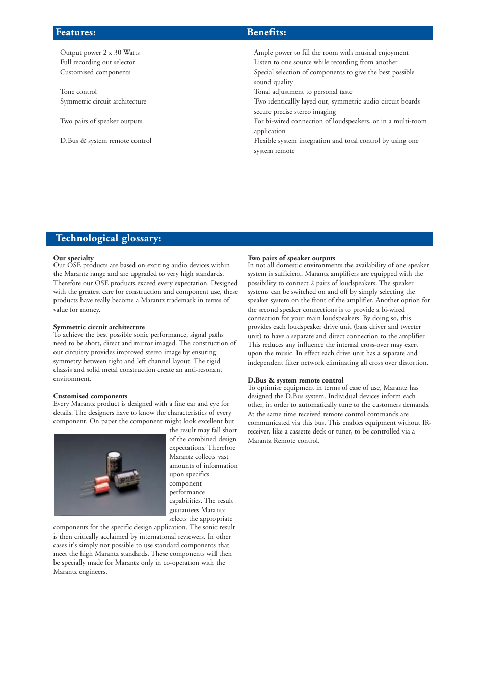 Technological glossary, Benefits: features | Marantz PM4400 OSE User Manual | Page 2 / 4