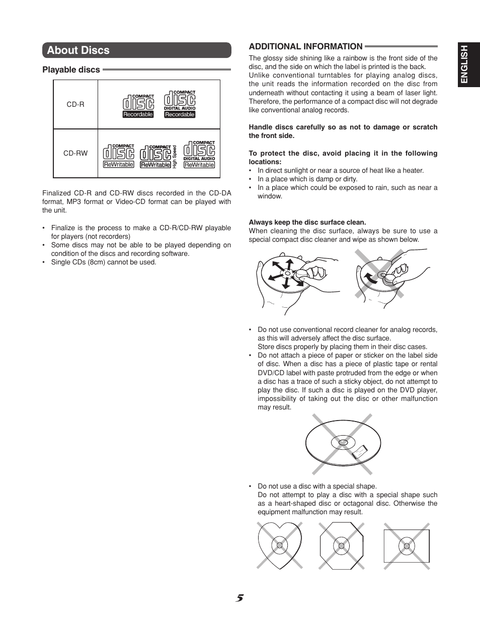 About discs | Marantz CDR310 User Manual | Page 13 / 59