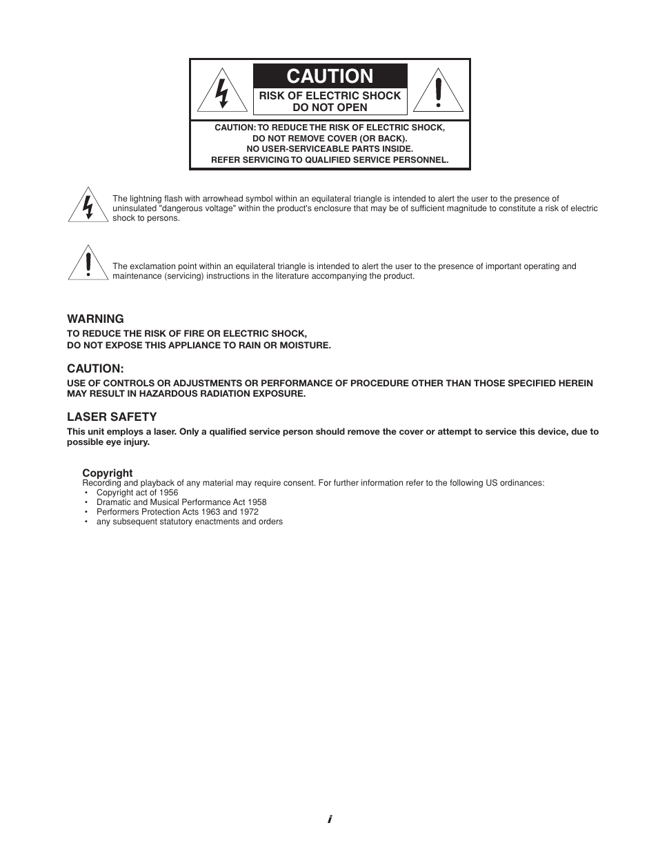 Caution | Marantz CDR310 User Manual | Page 2 / 59