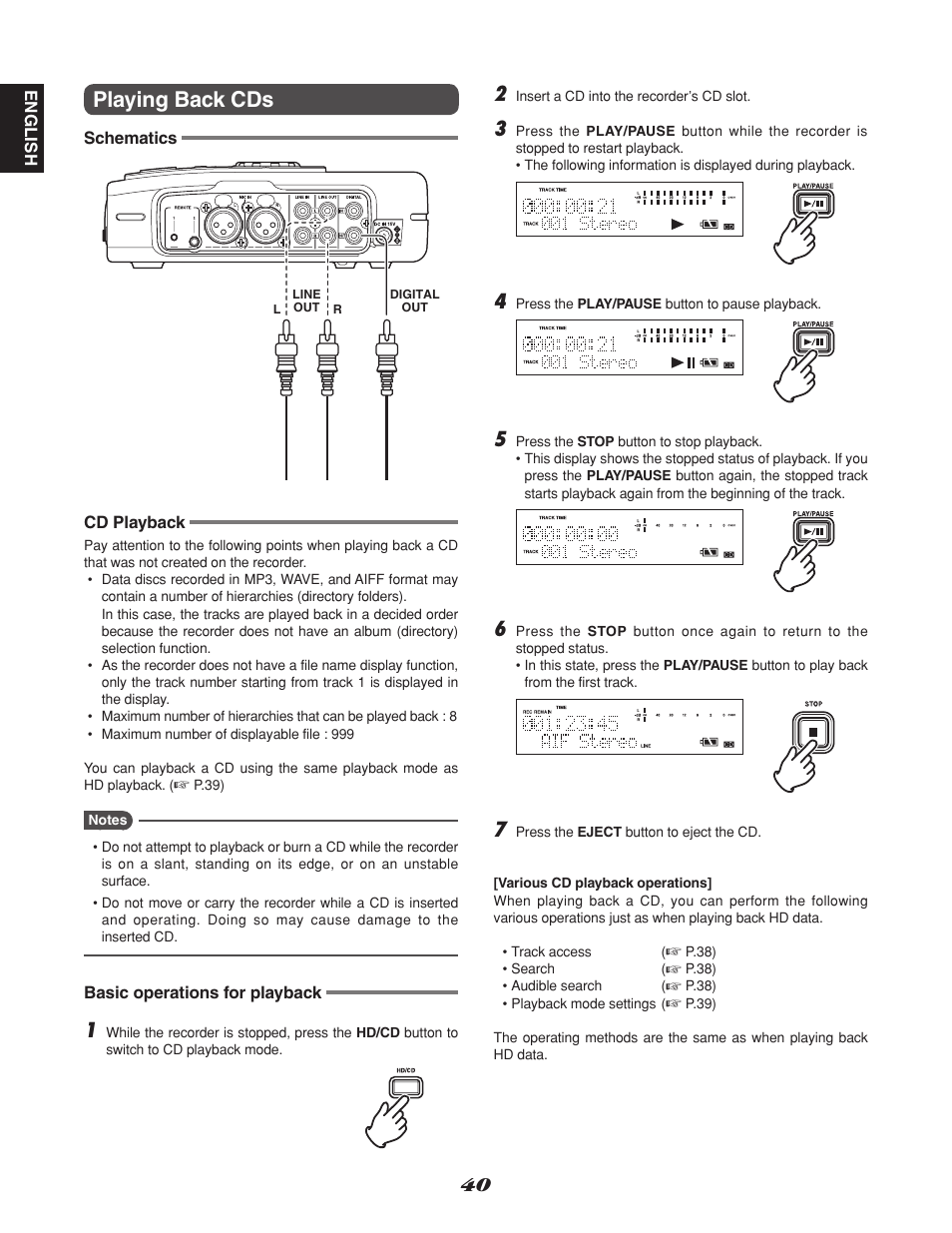 Playing back cds | Marantz CDR310 User Manual | Page 48 / 59