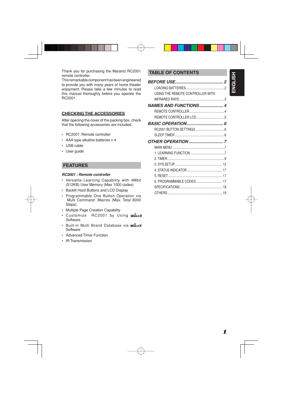 Marantz RC2001 User Manual | Page 3 / 22