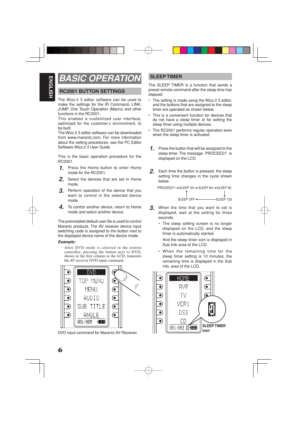 Basic operation | Marantz RC2001 User Manual | Page 8 / 22