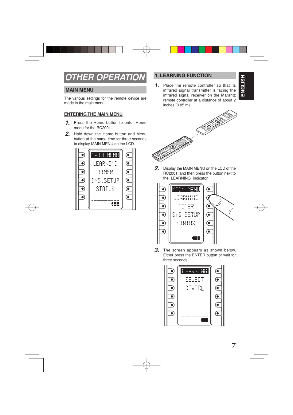 Other operation | Marantz RC2001 User Manual | Page 9 / 22