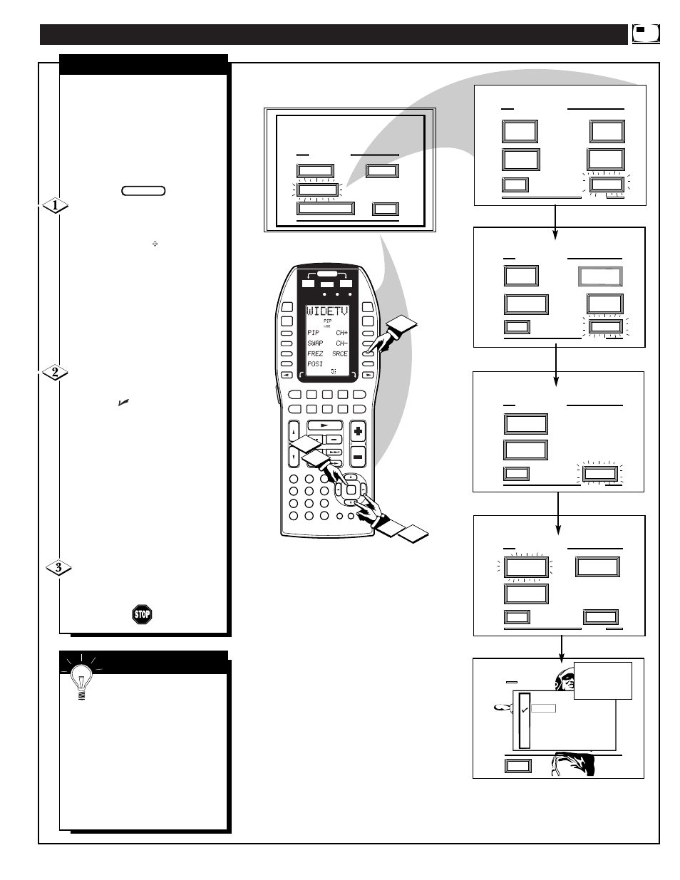 Electing the, Icture, Ource for | Pip source, Mart | Marantz PV5580/PV6080 User Manual | Page 47 / 53