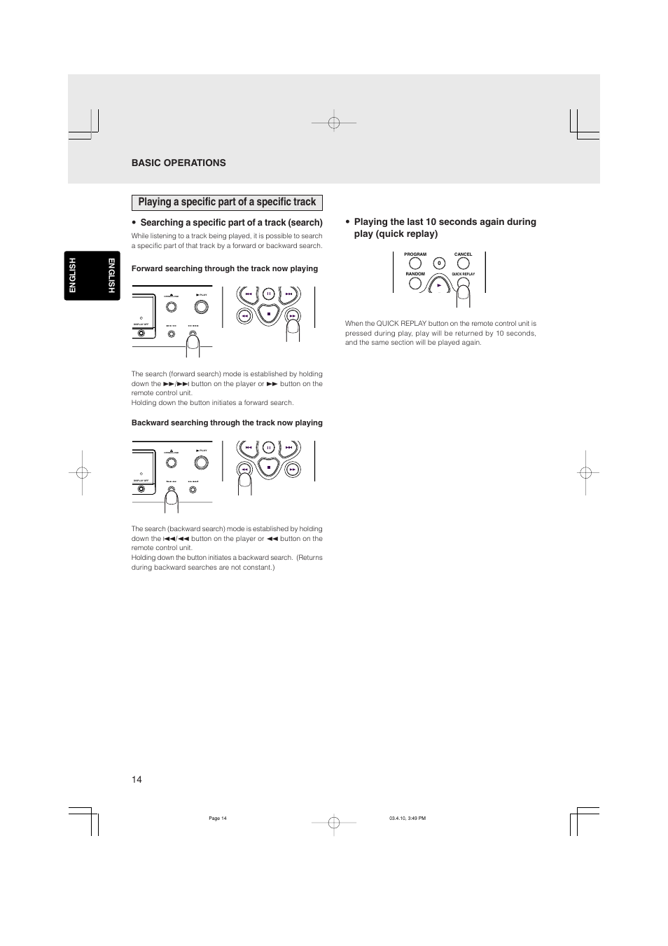 Playing a specific part of a specific track, Searching a specific part of a track (search) | Marantz CD5400 User Manual | Page 18 / 33