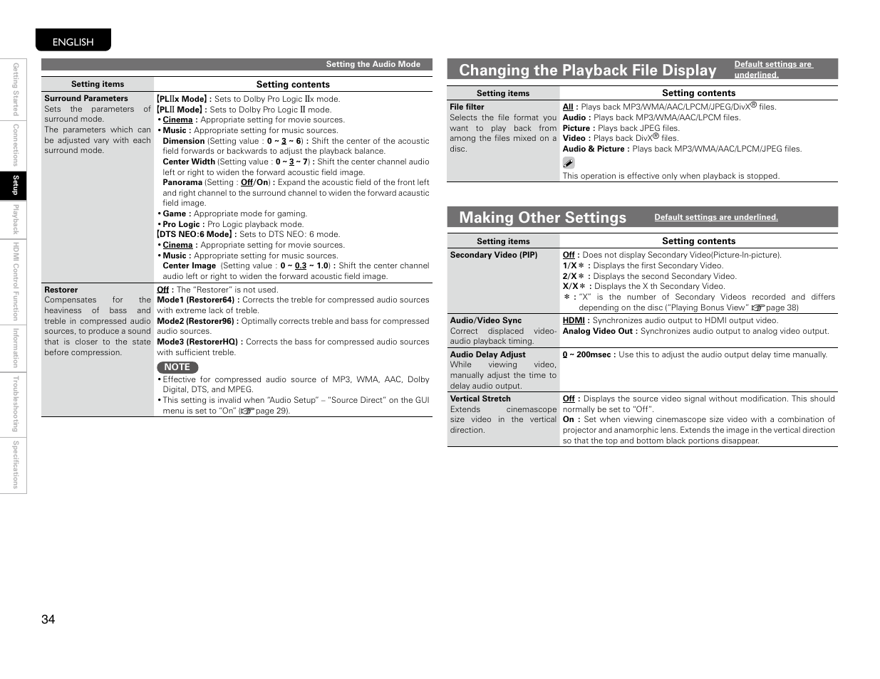 Changing the playback file display, Making other settings | Marantz UD9004 User Manual | Page 37 / 77