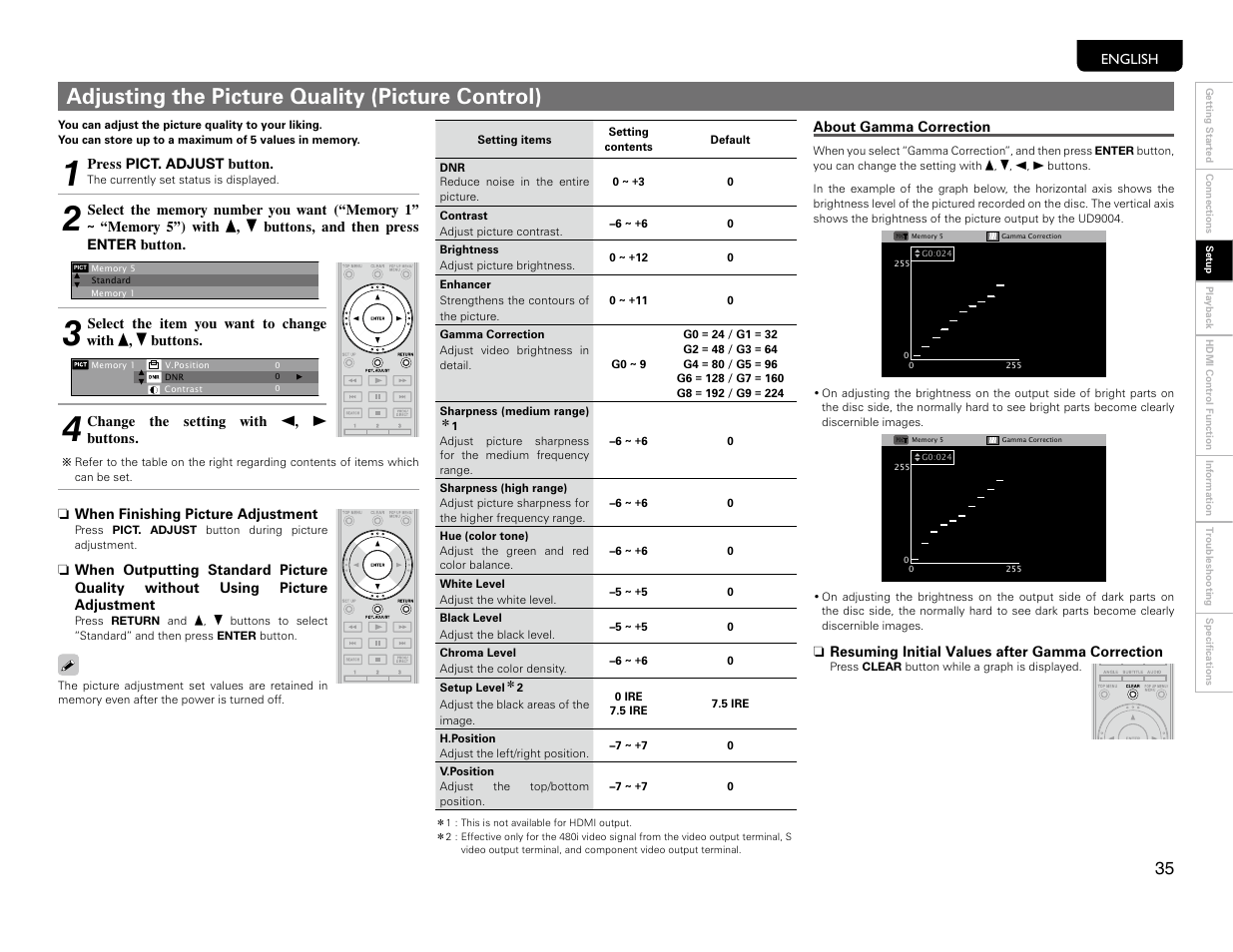 Adjusting the picture quality, Adjusting the picture quality (picture control) | Marantz UD9004 User Manual | Page 38 / 77