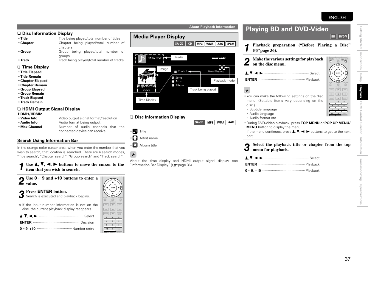 Media player display, Bd & dvd playback, Playing bd and dvd-video | Marantz UD9004 User Manual | Page 40 / 77