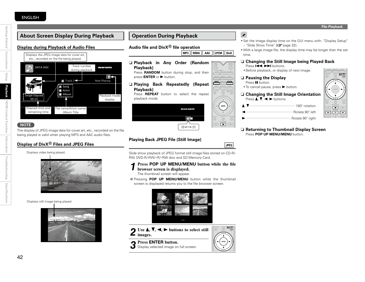 About screen display during playback, Operation during playback | Marantz UD9004 User Manual | Page 45 / 77