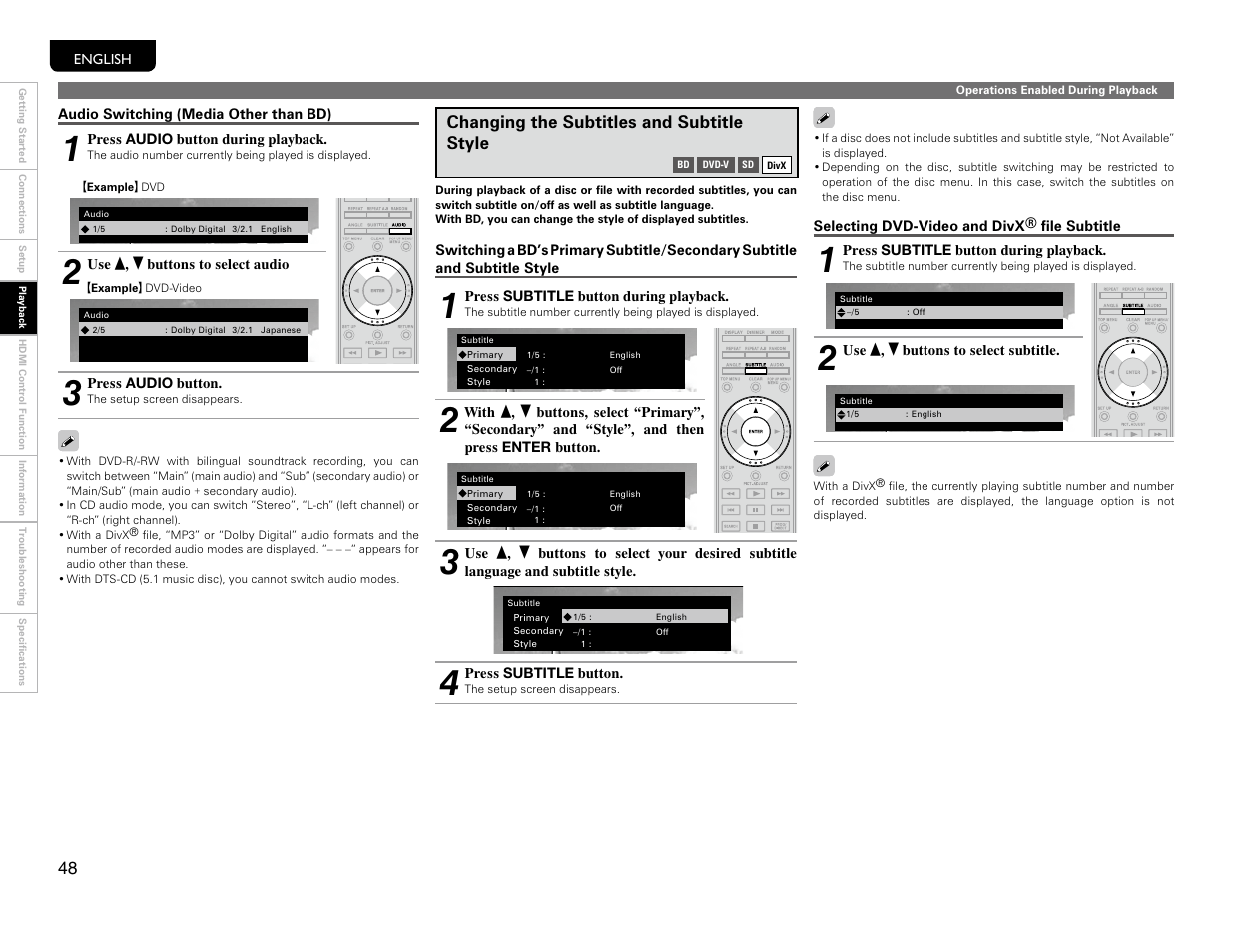 Changing the subtitles and subtitle style | Marantz UD9004 User Manual | Page 51 / 77