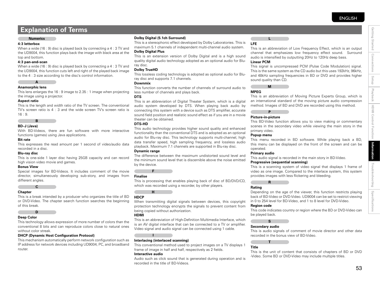 Glossary, Explanation of terms | Marantz UD9004 User Manual | Page 56 / 77