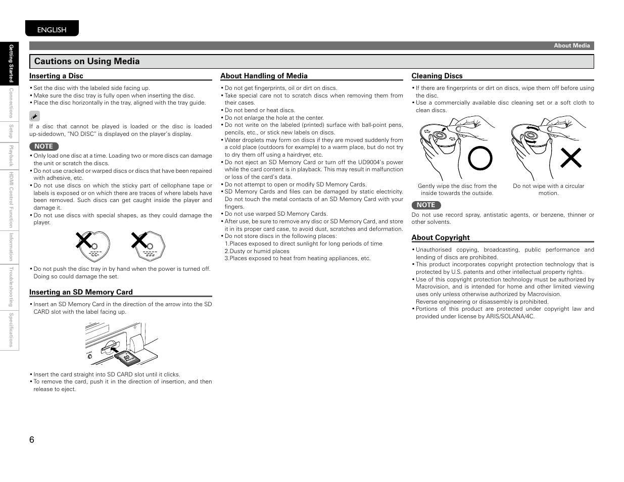 Cautions on using media | Marantz UD9004 User Manual | Page 9 / 77