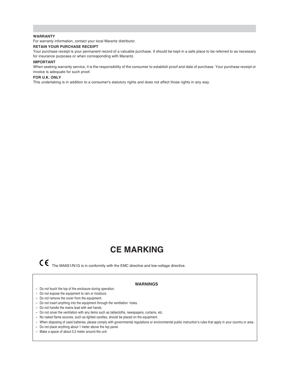 Ce marking | Marantz MA-9S1 User Manual | Page 18 / 20